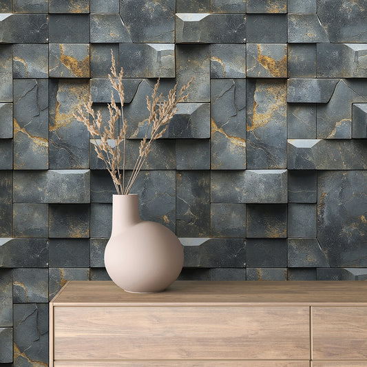 Gestalte deine Wände neu! Ausdrucksstarke Naturstein-Optik mit feinen Goldakzenten  Geometrisch betonte Tiefenwirkung  Für markante Innenräume – by PCC FoliaConcept