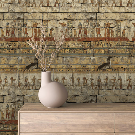 Ägyptische Antike als Wanddesign  Historisch inspiriert mit 3D-Effekt  Selbstklebend & PVC-frei – by PCC FoliaConcept