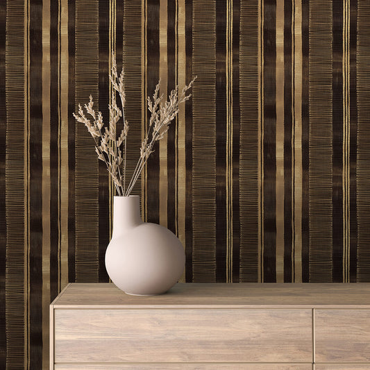 Lieferzeit 2–4 Tage  Querstreifen in Espresso & Gold  Elegant & wohnlich  Selbstklebend & PVC-frei – by PCC FoliaConcept