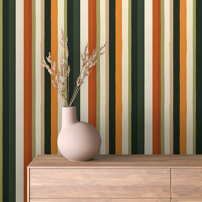 Lieferzeit 2–4 Tage  Streifen in Rost, Senf & Moosgrün  Warme Retro-Atmosphäre  Selbstklebend & PVC-frei – by PCC FoliaConcept