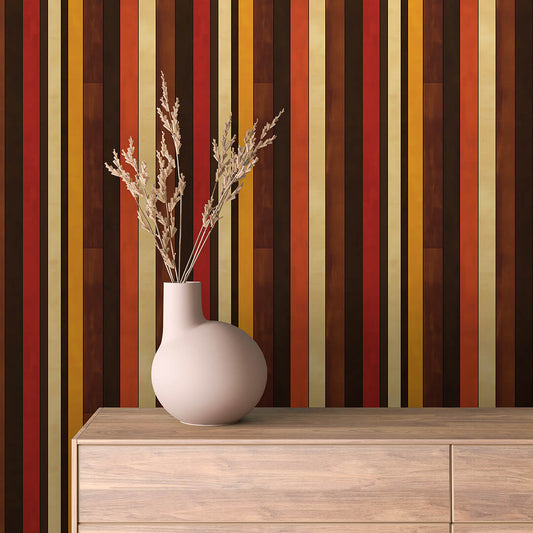 Lieferzeit 2–4 Tage  Streifen in Rot, Braun & Gold  Warm & atmosphärisch  Selbstklebend & PVC-frei – by PCC FoliaConcept