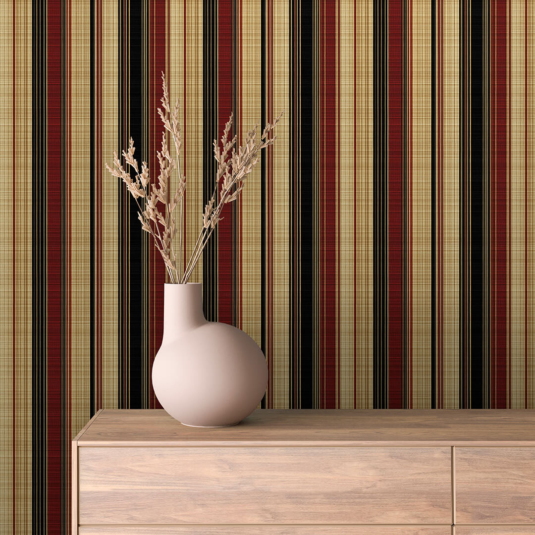 Lieferzeit 2–4 Tage  Streifen in Weinrot & Natur  Elegant & nostalgisch  Selbstklebend & PVC-frei – by PCC FoliaConcept