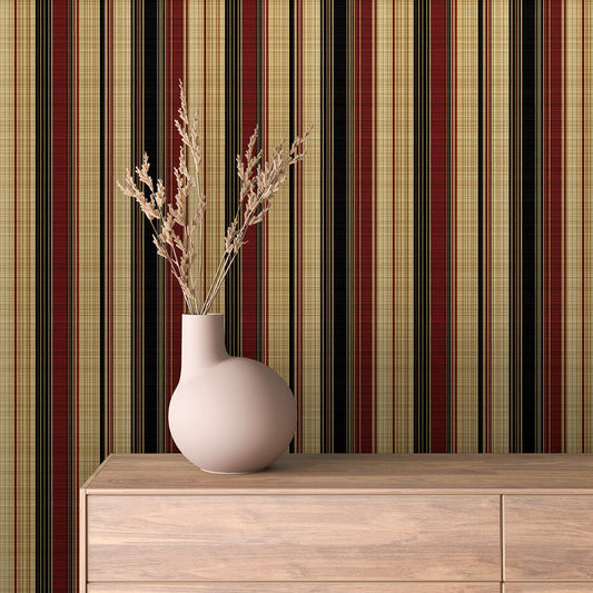 Lieferzeit 2–4 Tage  Streifen in Weinrot & Natur  Elegant & nostalgisch  Selbstklebend & PVC-frei – by PCC FoliaConcept