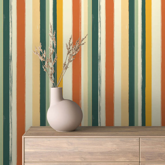 Lieferzeit 2-4 Tage  Bunte Retro-Streifen  70s-Vibe in kräftigen Farben  Selbstklebend & PVC-frei – by PCC FoliaConcept