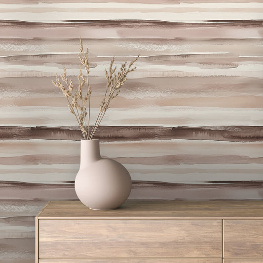 Gestalte deine Wände neu!  Querstreifen in Braun & Taupe  Warm & wohnlich  Selbstklebend & PVC-frei – by PCC FoliaConcept