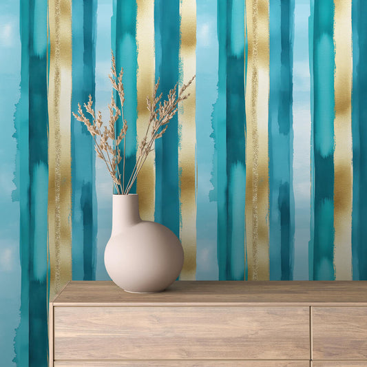Türkis-Gold Streifen  Frisch & edel  Selbstklebend & PVC-frei – by PCC FoliaConcept
