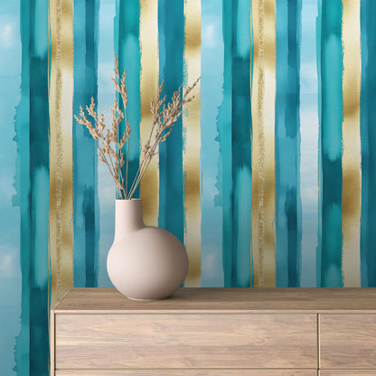 Türkis-Gold Streifen  Frisch & edel  Selbstklebend & PVC-frei – by PCC FoliaConcept