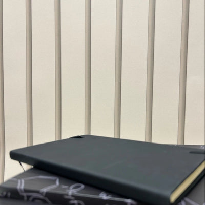 Beige wood-look slat wallpaper – acoustic panels
