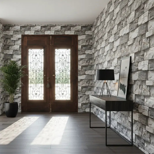 Steinoptik Tapete im Flur minimal