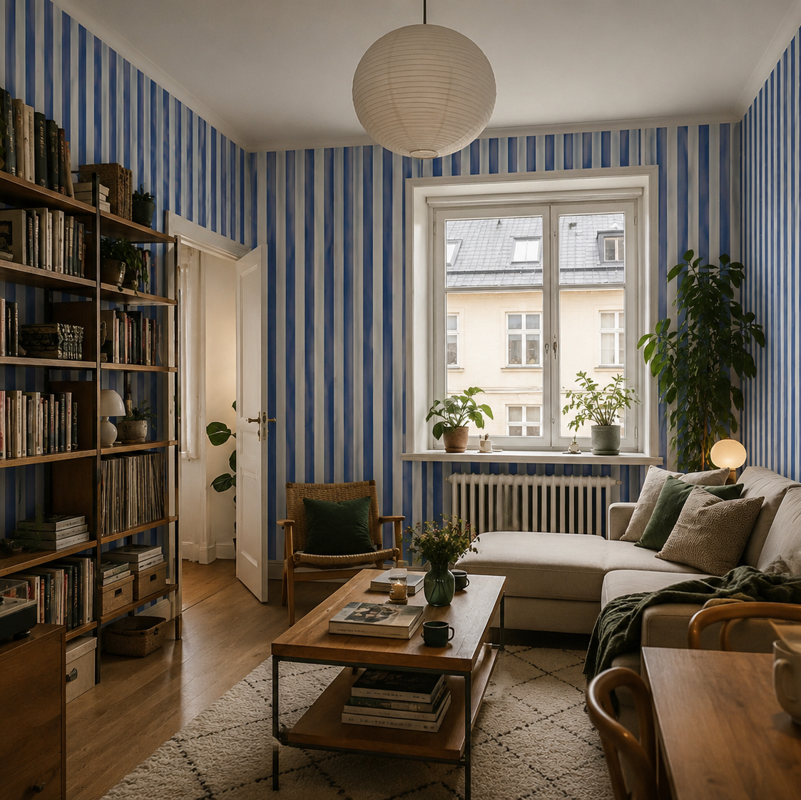 Streifentapete – Blaue Welle