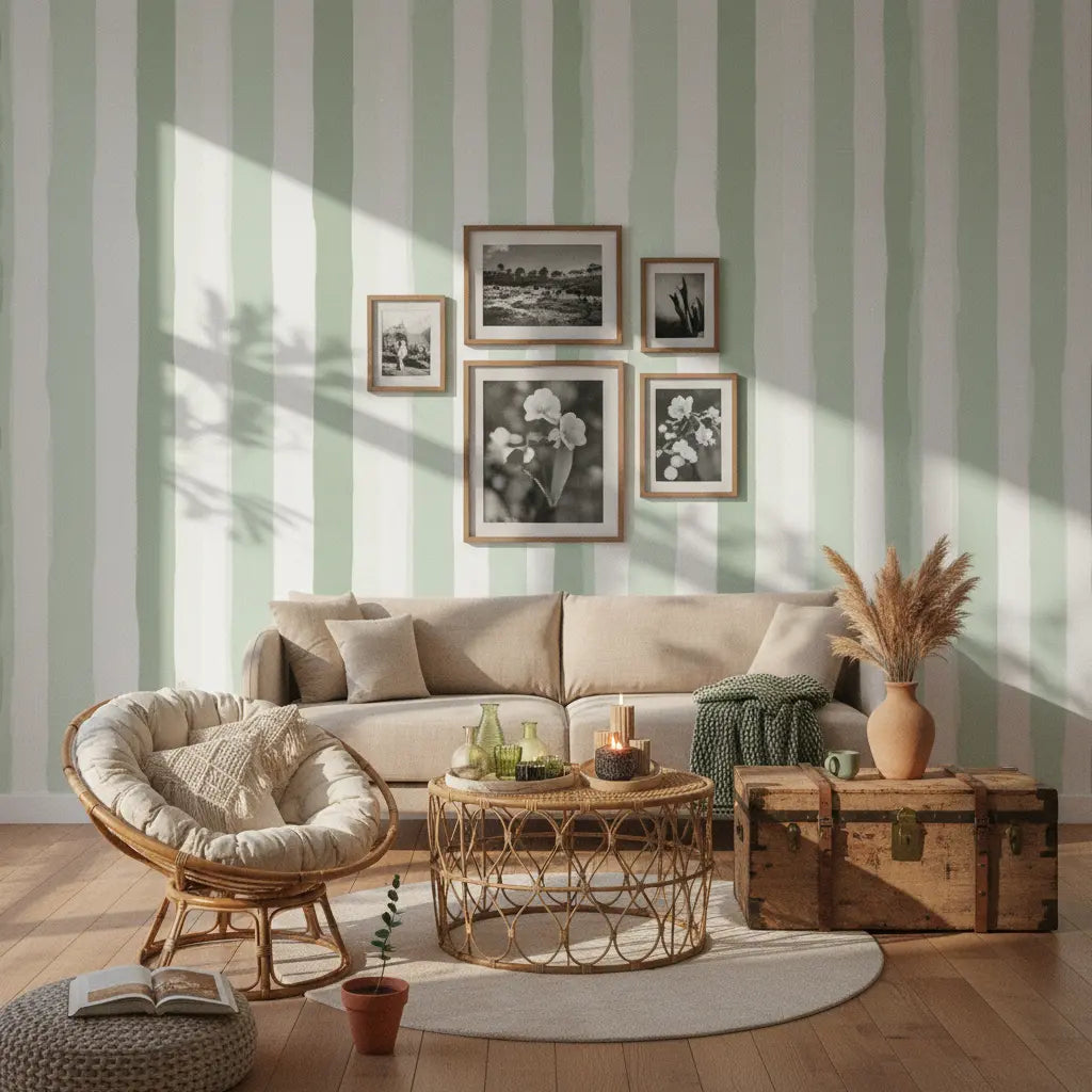 Streifentapete – Salbeigrün – Selbstklebende Tapete mit Streifenmuster