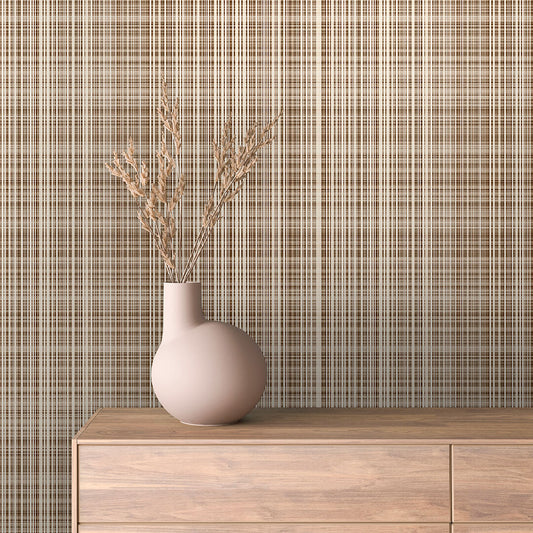 Rustikale Naturstruktur für warme Raumwirkung  Gewebte Linien in Naturbraun  Selbstklebend & PVC-frei – made by PCC FoliaConcept!