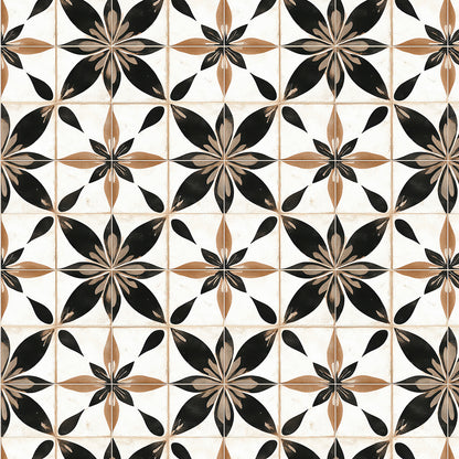 Schwarz-Beige Blumenfliesen