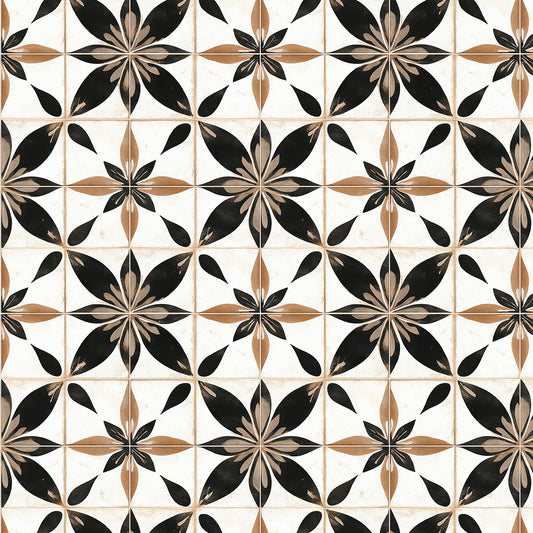 Schwarz-Beige Blumenfliesen