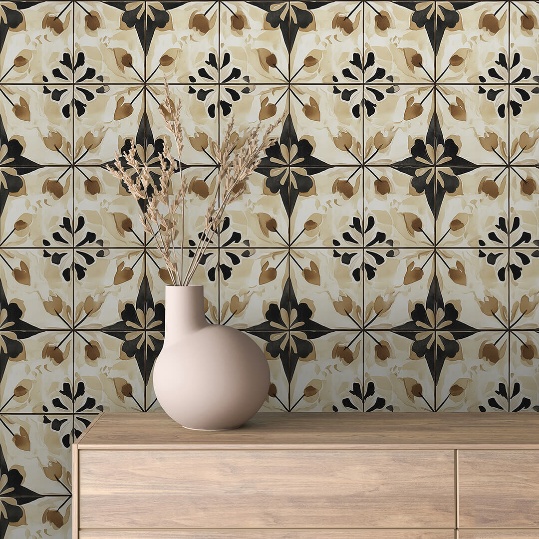 Beige trifft Schwarz  Mediterraner Kachel-Look  Selbstklebend & PVC-frei – by PCC FoliaConcept