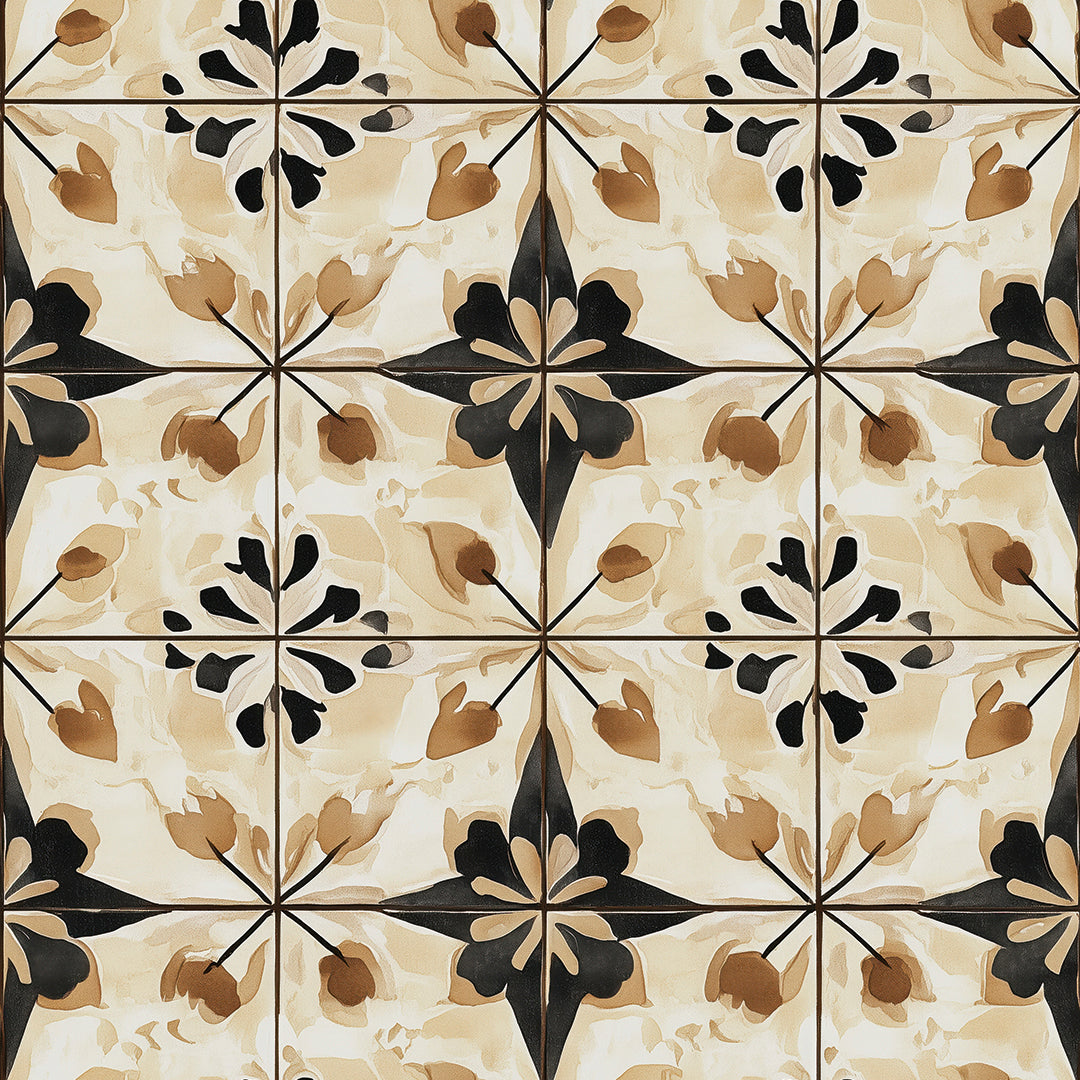 Beige trifft Schwarz  Mediterraner Kachel-Look  Selbstklebend & PVC-frei – by PCC FoliaConcept