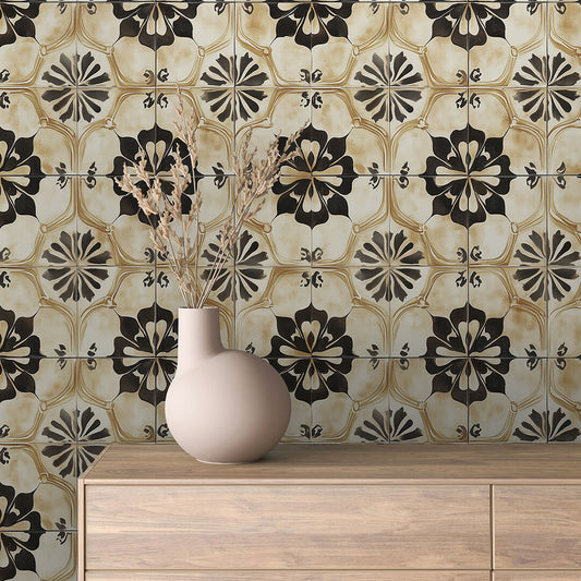 Goldene Ornamentik  Retro-Fliesencharme Lieferzeit 2-4 Tage  Selbstklebend & PVC-frei – by PCC FoliaConcept