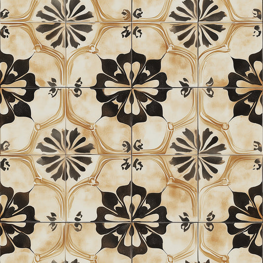 Goldene Ornamentik  Retro-Fliesencharme Lieferzeit 2-4 Tage  Selbstklebend & PVC-frei – by PCC FoliaConcept