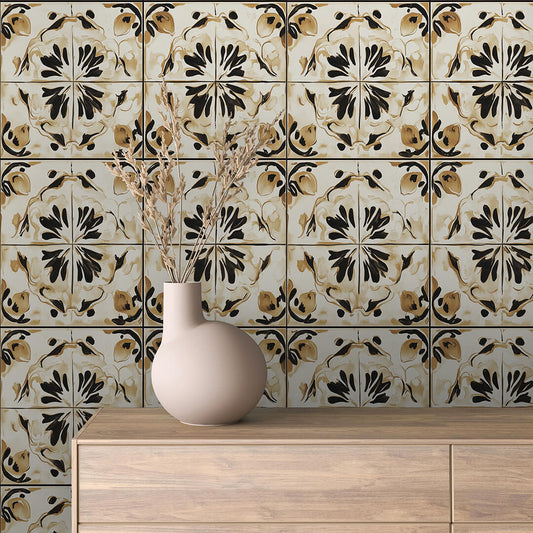 Gestalte deine Küche neu!  Florales Retro-Design  Warme Naturtöne  Selbstklebend & PVC-frei – by PCC FoliaConcept