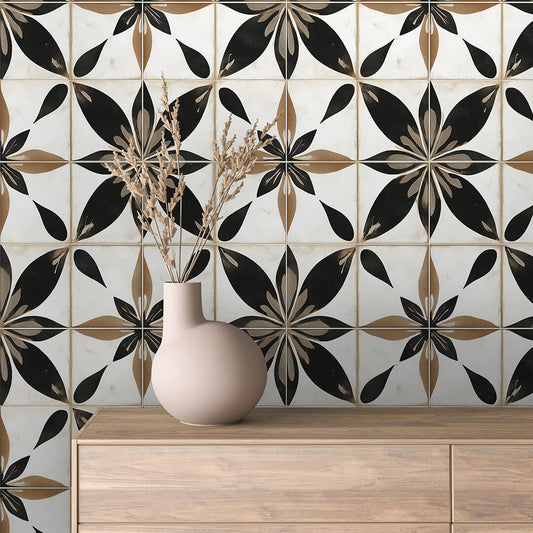 Gestalte deine Küche neu!  Florales Design in Schwarz & Braun  Harmonisch & dekorativ  Selbstklebend & PVC-frei – by PCC FoliaConcept