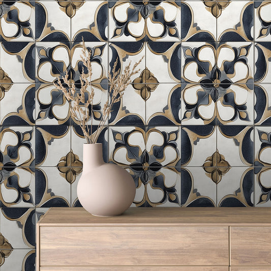 Klassisches Blütenmuster  Farbspiel in Navy & Sand  Selbstklebend & PVC-frei – by PCC FoliaConcept