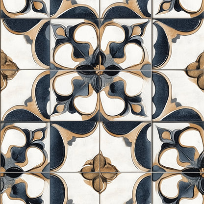 Klassisches Blütenmuster  Farbspiel in Navy & Sand  Selbstklebend & PVC-frei – by PCC FoliaConcept