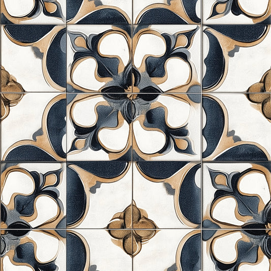 Klassisches Blütenmuster  Farbspiel in Navy & Sand  Selbstklebend & PVC-frei – by PCC FoliaConcept