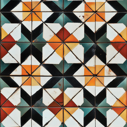 Geometrisches Bauhaus-Muster  Bunte Akzente mit Vintage-Charme  Selbstklebend & PVC-frei – by PCC FoliaConcept