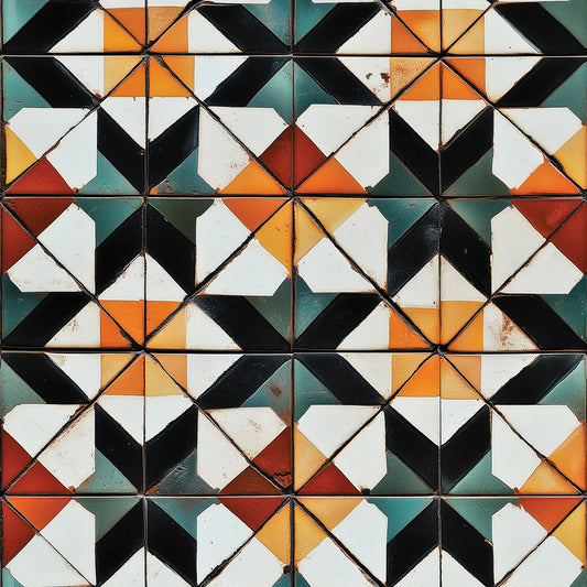 Geometrisches Bauhaus-Muster  Bunte Akzente mit Vintage-Charme  Selbstklebend & PVC-frei – by PCC FoliaConcept