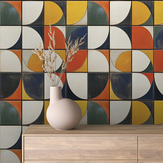 Gestalte deine Küche neu!  Geometrisch & bunt  Vintage-Flair modern interpretiert  Selbstklebend & PVC-frei – by PCC FoliaConcept
