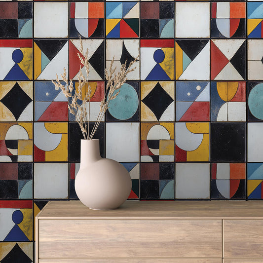Gestalte deine Küche neu!  Abstrakt & kunstvoll  Primärfarben mit Retro-Flair  Selbstklebend & PVC-frei – by PCC FoliaConcept