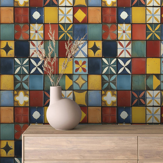 Bunt & fröhlich  Retro-Patchwork-Stil  Selbstklebend & PVC-frei – by PCC FoliaConcept