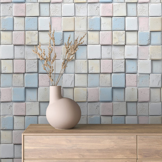 Sanfter 3D-Würfel-Look  Ruhige Pastellpalette  Selbstklebend & PVC-frei – by PCC FoliaConcept
