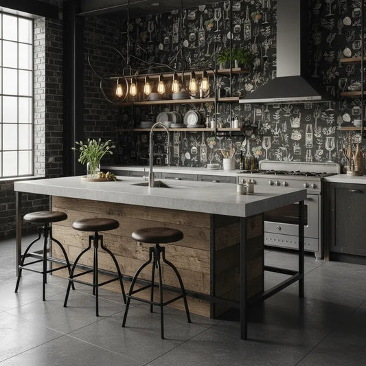 Industrial-Küche mit Tafellook-Tapete