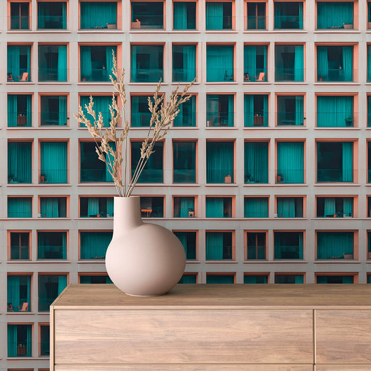 Wandbild modularem Wohnheim Industriearchitektur