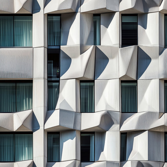 Moderne Tapete mit geometrischem Fassadendesign und 3D-Effekt. Urban, minimalistisch & selbstklebend – ideal für stilvolle Räume PVC-freie Tapete  schneller Versand▪️ Made in Germany PCC FoliaConcept GmbH 