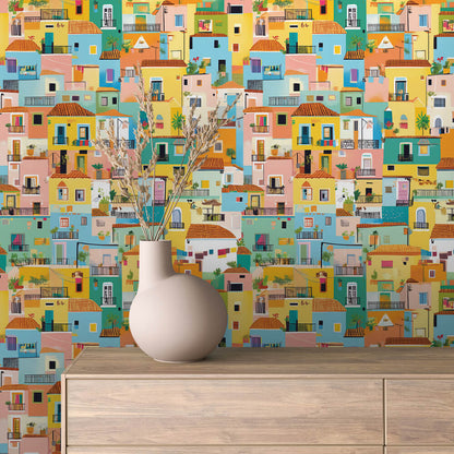 Dekofolie mit bunten Burano-Häusern in Pastell – für Kinderzimmer, Küche und farbenfrohe Wohnkonzepte PVC-freie Tapete  schneller Versand▪️ Made in Germany PCC FoliaConcept GmbH 