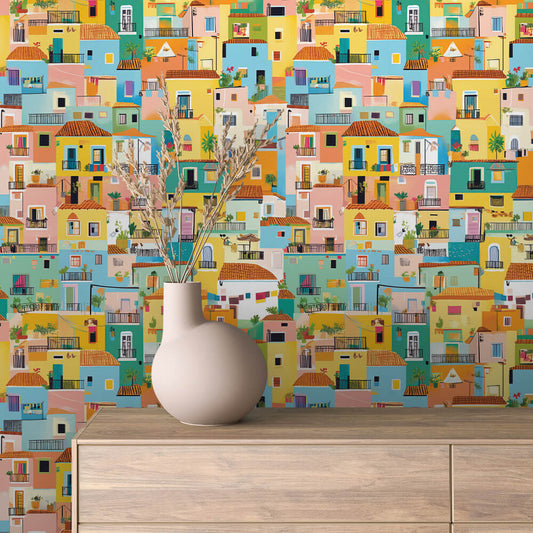 Dekofolie mit bunten Burano-Häusern in Pastell – für Kinderzimmer, Küche und farbenfrohe Wohnkonzepte PVC-freie Tapete  schneller Versand▪️ Made in Germany PCC FoliaConcept GmbH 