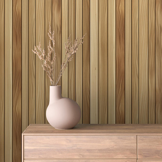 WOOD 0017 ist ein stilvoller Wandbelag mit vertikaler Holzstruktur in hellen Naturtönen – perfekt für ruhige, moderne Raumkonzepte mit klarer Ästhetik.
