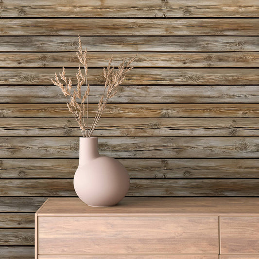 WOOD 0018 – Wandbelag in rustikaler Horizontaloptik mit verwitterter Holzstruktur für ein warmes, natürliches Raumgefühl im Landhaus- oder Loftstil.