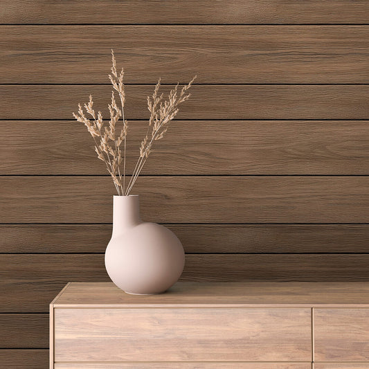WOOD 0024 – Wandbelag in horizontaler Nussbaumoptik. Warm, klar und elegant – ideal für moderne, geradlinige Raumkonzepte.
