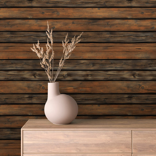 WOOD 0028 – dunkler Wandbelag mit gebranntem Holz-Look aus Kiefer. Kraftvoll, rustikal und ausdrucksstark für charaktervolle Raumgestaltungen.