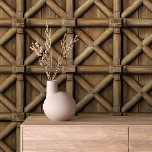 WOOD 0031 – dekorativer Wandbelag mit 3D-Fachwerkstruktur in eichenähnlicher Optik. Charakterstark, rustikal-modern und ausdrucksvoll.