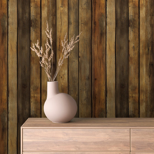 WOOD 0032 – Wandverkleidung in rustikaler Altholzoptik. Markante Maserung, warme Brauntöne und charaktervolle Patina für ausdrucksstarke Raumkonzepte.