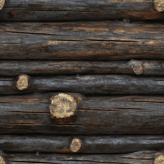 WOOD 0038 – Wanddesign im rustikalen Blockhausstil mit dunklem Fichtenholz-Look. Perfekt für markante, naturverbundene Raumkonzepte.