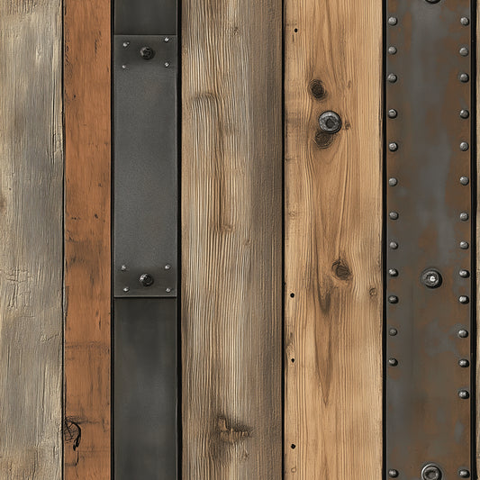 WOOD 0048 – Wandbelag im Industrial-Stil mit Holz-Metall-Kombination. Rustikal, modern, markant. Ideal für Loftdesigns und kreative Raumkonzepte.