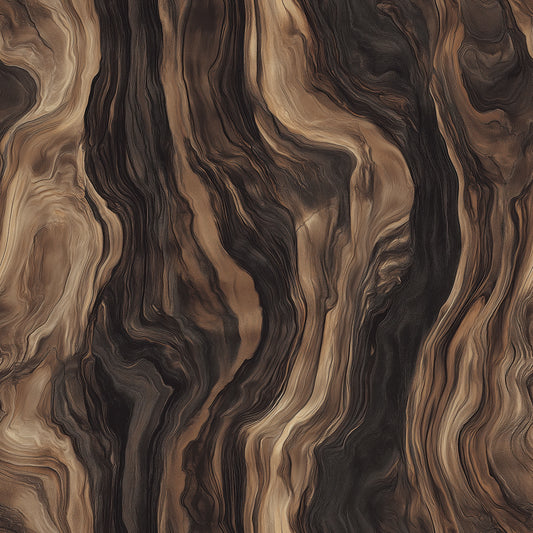 WOOD 0052 – Dramatischer Wandbelag mit künstlerischer Wurzelholz-Optik in Braun und Schwarz. Ideal für elegante Räume mit expressivem Charakter.