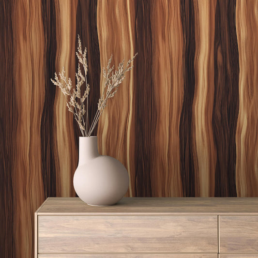 WOOD 0055 – Wandbelag mit ausdrucksstarker Zebrano-Optik in lebendigen Braun- und Honigtönen. Für moderne, charaktervolle Raumgestaltung.