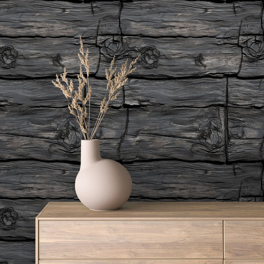 WOOD 0058 – Wandverkleidung in charmanter Shou Sugi Ban Optik. Tiefdunkles, strukturiertes Altholzdesign für ausdrucksstarke Interior-Statements.