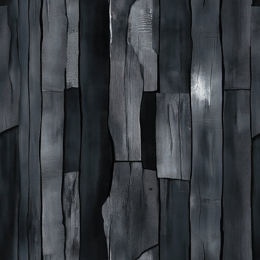 WOOD 0059 – Verbrannte Holzoptik mit dramatischer Tiefenwirkung. Ausdrucksstarke Wandgestaltung im Stil verkohlter Baumstämme.